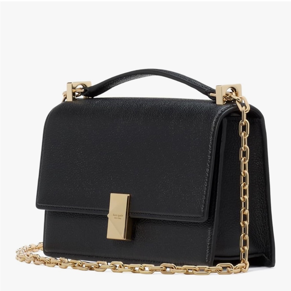 kate spade new york Deco Mini Leather Flap Chain Crossbody | luxury black clutch - Picture 4 of 8